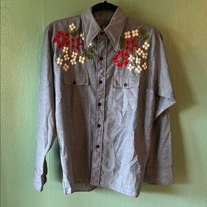 Embroidered Floral Button-Up Shirt